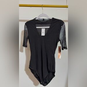 Rue21 Black Mesh Sleeve Cutout Bodysuit
